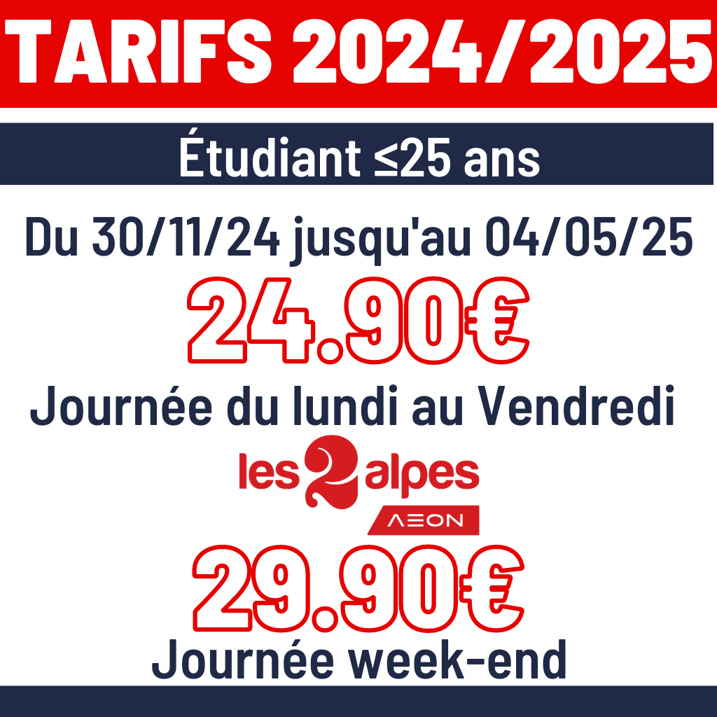 Tarifs 2 Alpes ≤25 ans